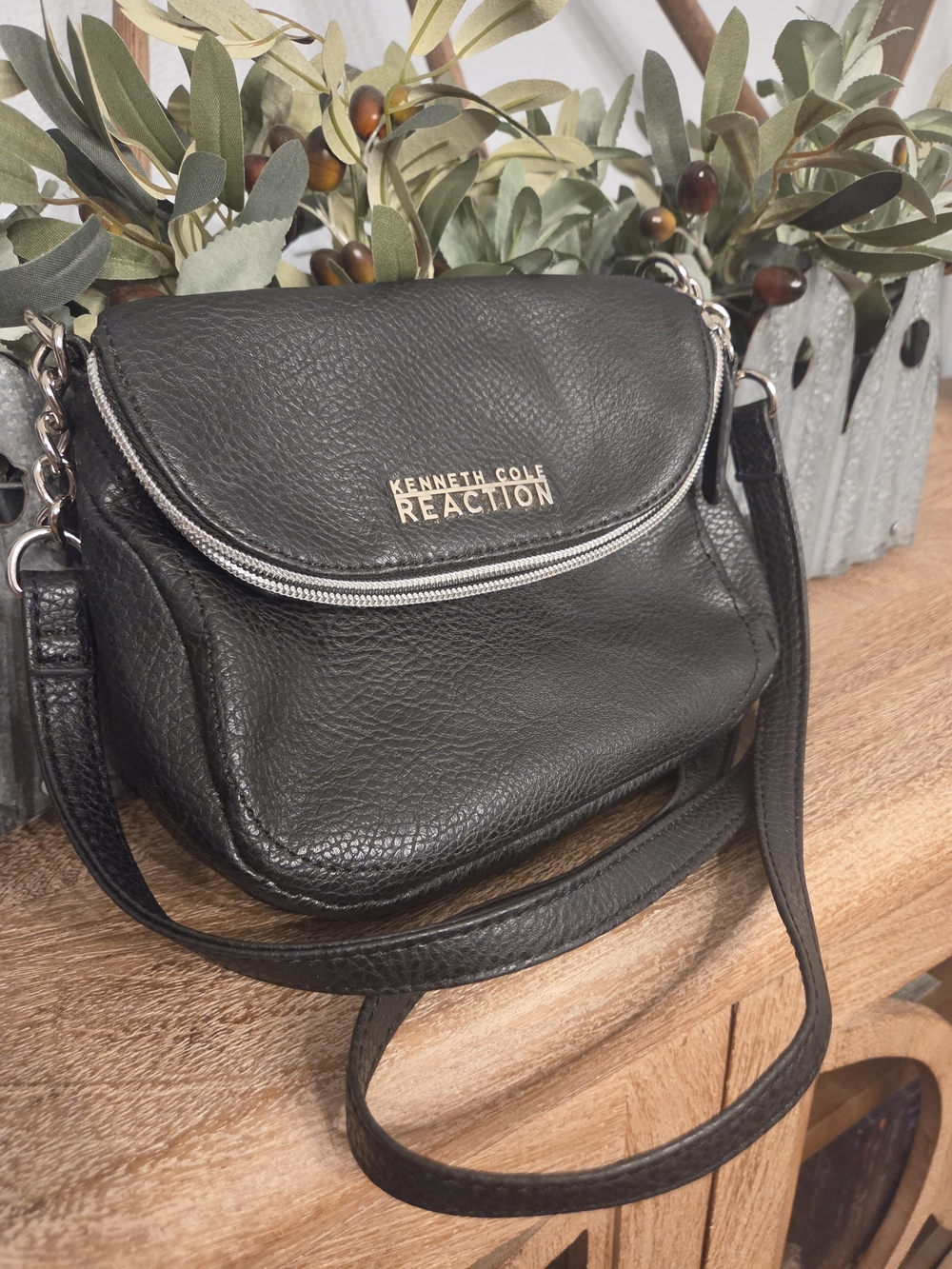 Kenneth Cole Reaction Black Pebbled Leather Crossbody Bag